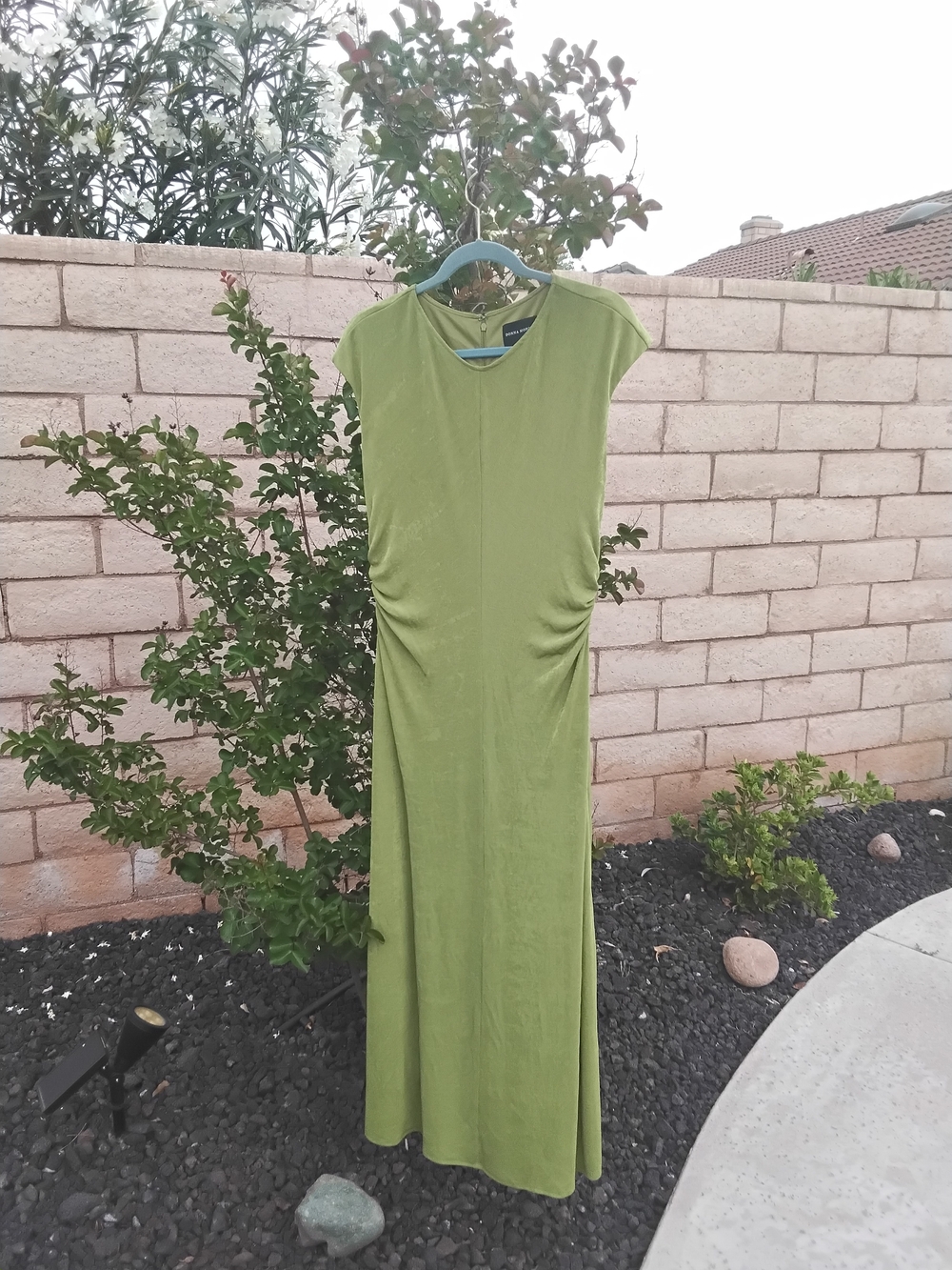 Donna Morgan Olive Green Maxi Dress with Cap Sleeves